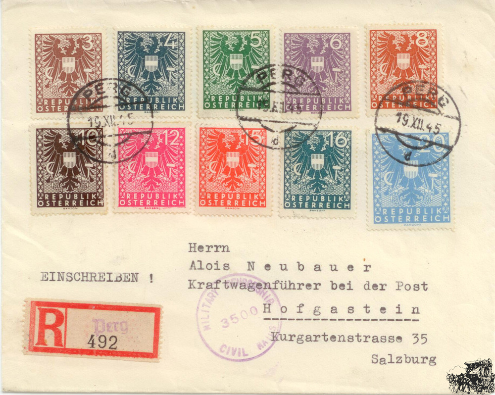 Österreich R-Briefe 1945, Freimarken russische Zone Wappenzeichnung, Satzbriefe Österreich R-Briefe 1945, Freimarken russische Zone Wappenzeichnung, Satzbriefe