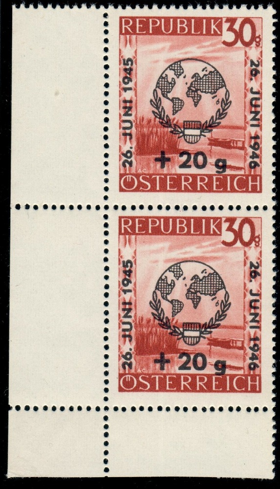 Österreich 1946 **, Gr. 30 + 20 - “Uno“,  Plattenfehler III, Paar