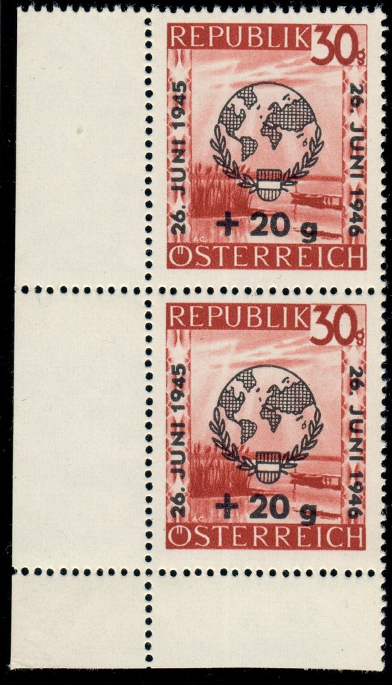 Österreich 1946 **, Gr. 30 + 20 - “Uno“, Plattenfehler III, Paar Österreich 1946 **, Gr. 30 + 20 - “Uno“, Plattenfehler III, Paar