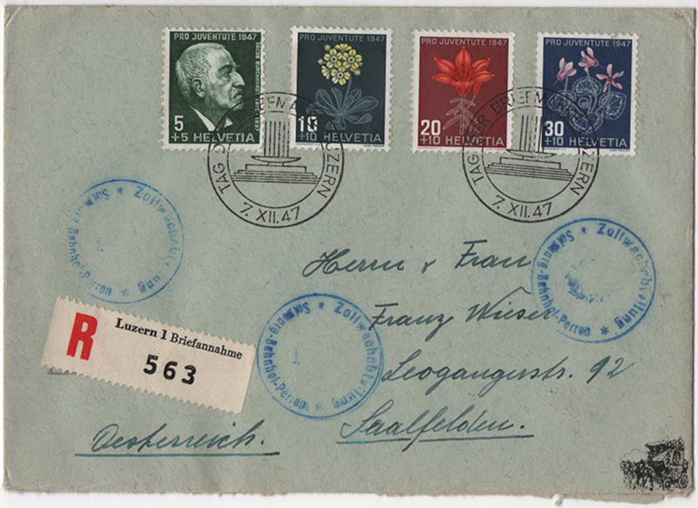 Schweiz - Pro Juventute Satzbrief mit 4 Marken 1947 Schweiz - Pro Juventute Satzbrief mit 4 Marken 1947