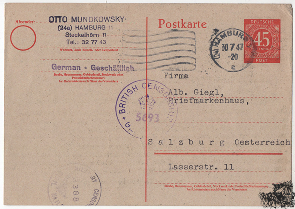 Alliierte Besetzung - Gemeinschaftsausgabe Nr. P955 Auslandsganzsache