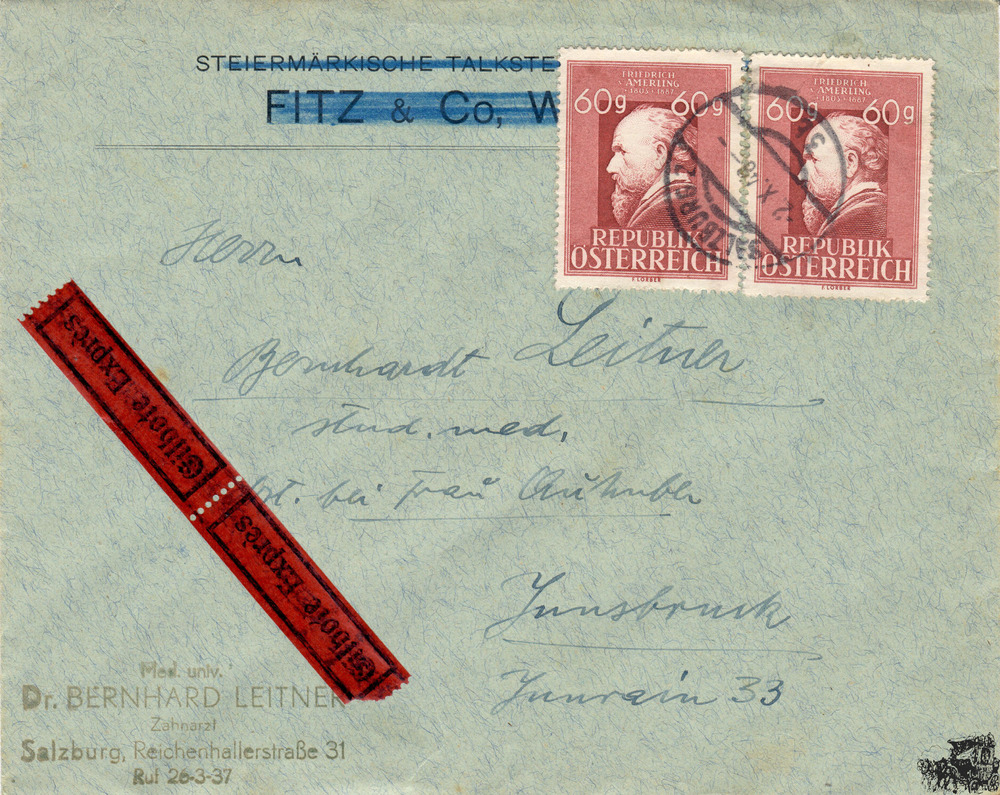Österreich Eilboten-Brief 1948, 2 x 60 Groschen - Amerling, MeF