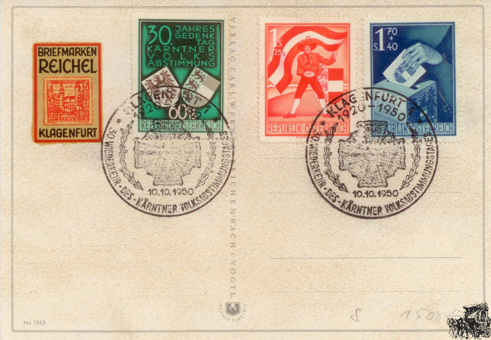 Österreich 1950 FDC, Kärntner Volksabstimmung auf Ansichtskarte Österreich 1950 FDC, Kärntner Volksabstimmung auf Ansichtskarte