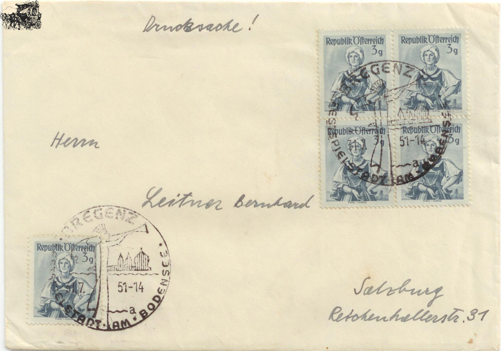 Österreich Brief 1951, 3 Groschen Trachten MeF, Sonderstempel Bregenz