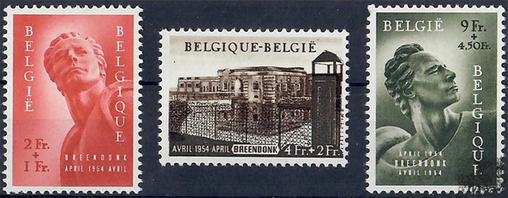 Belgien * 1954 - Einweihung des Denkmals zu Ehren der politischen Gefangenen in Breendonk - 2+1, 4+2, 9+4.50 Franc