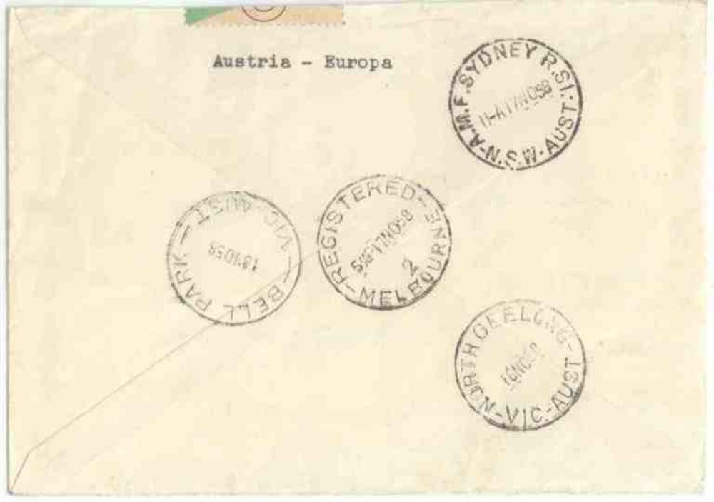 Österreich Luftpost-R-Brief 1958, 1/3/10 Schilling Flugpostmarken “Heimische Vogelwelt“ Österreich Luftpost-R-Brief 1958, 1/3/10 Schilling Flugpostmarken “Heimische Vogelwelt“