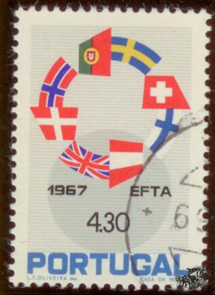 Portugal 1967 - 24. Okt. Aufhebung der Zollschranken zwischen den EFTA-Ländern, 4,30 Escudos Portugal 1967 - 24. Okt. Aufhebung der Zollschranken zwischen den EFTA-Ländern, 4,30 Escudos