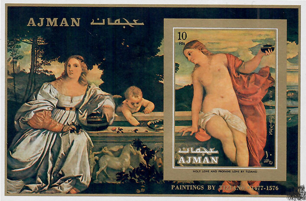 Ajman 1971 ** - 10 R - Gemälde von Tiziano Vecellio - Block