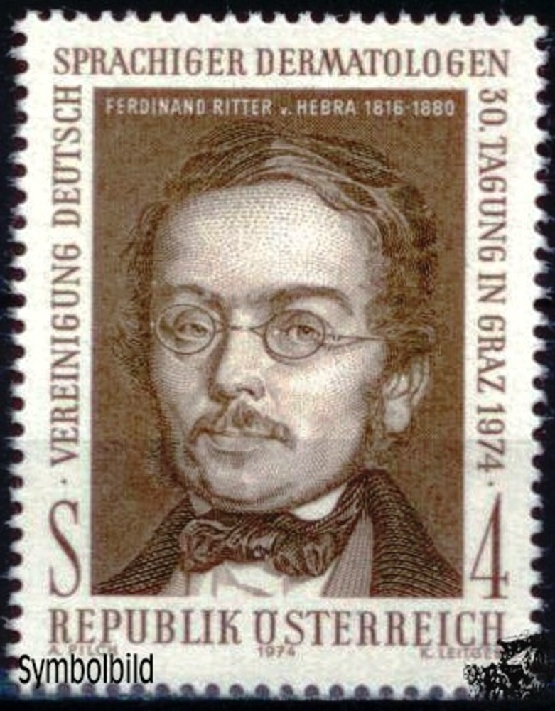 Österreich ** 1974 - 4 S - Ferd. Ritter v. Hebra, 1816-1880 - 30. Tagung der Vereinigung deutschsprachiger Dermatologen Österreich ** 1974 - 4 S - Ferd. Ritter v. Hebra, 1816-1880 - 30. Tagung der Vereinigung deutschsprachiger Dermatologen
