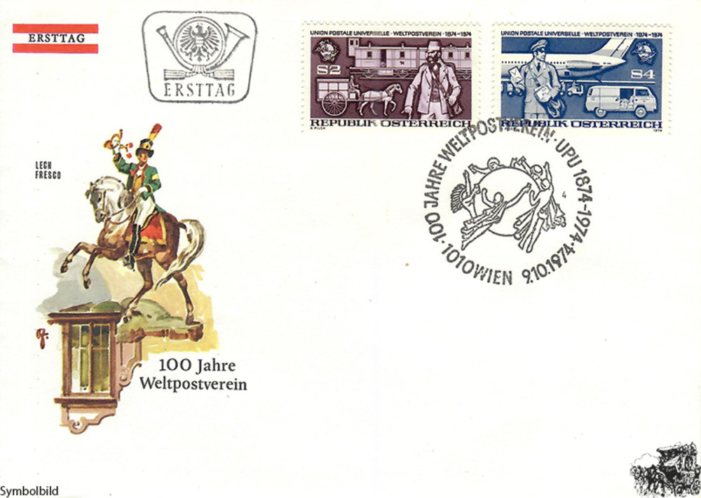 Österreich FDC 1974 - 2 S - 100 Jahre Weltpostverein UPU - Satz (2 W.)