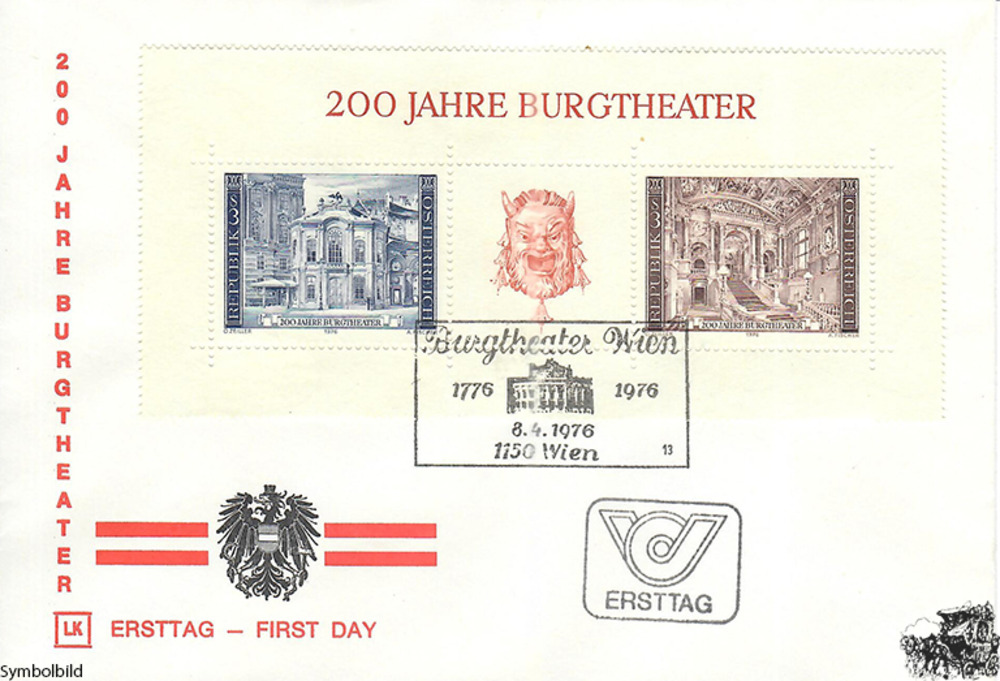 Österreich FDC 1976 - 3 S - 200 Jahre Burgtheater - Block (SStp.)