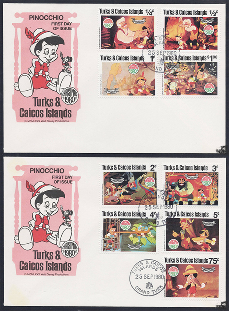 Turks und Caicos Inseln 1980 FDC - Disneymarken, Pinocchio