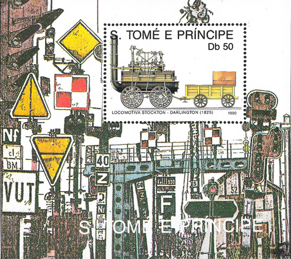 Saó Tomé und Principe 1990 ** - Lokomotive der Erstfahrt Stockton-Darlington (1825)