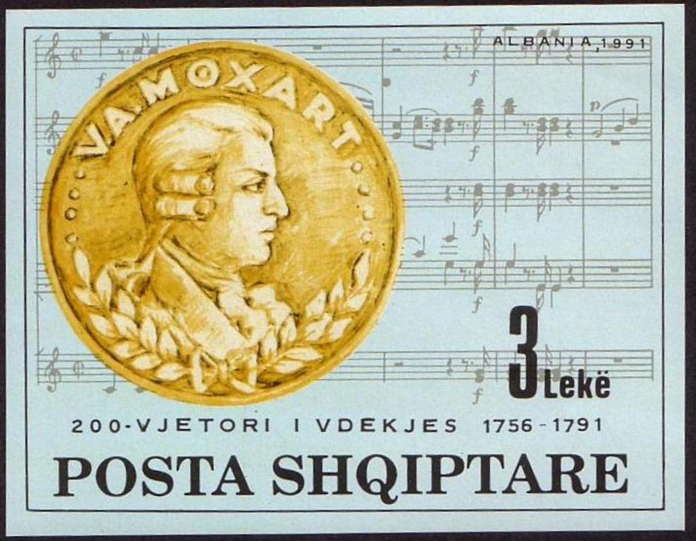 Albanien ** 1991 - 200. Todestag Mozart Block Albanien ** 1991 - 200. Todestag Mozart Block