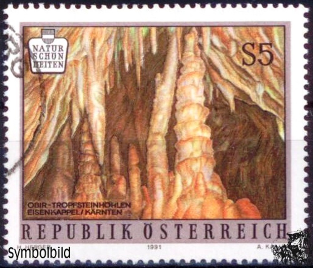 Österreich 1991 o, S 5,00 - Obir-Tropfensteinhöhlen in Eisenkappel/Kärnten Österreich 1991 o, S 5,00 - Obir-Tropfensteinhöhlen in Eisenkappel/Kärnten