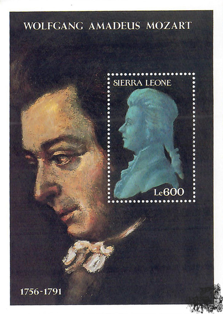 Sierra Leone ** 1991 - 200. Todestag W. A. Mozart Block Sierra Leone ** 1991 - 200. Todestag W. A. Mozart Block