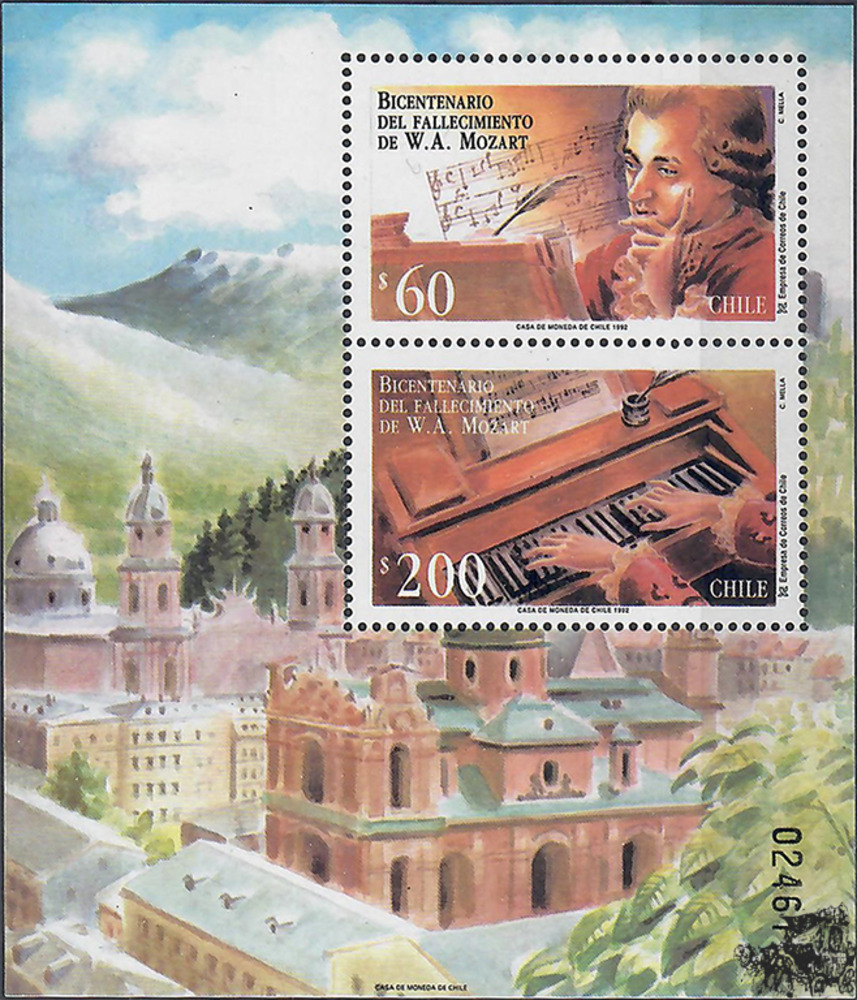 Chile ** 1992 - 200. Todestag Mozart Block