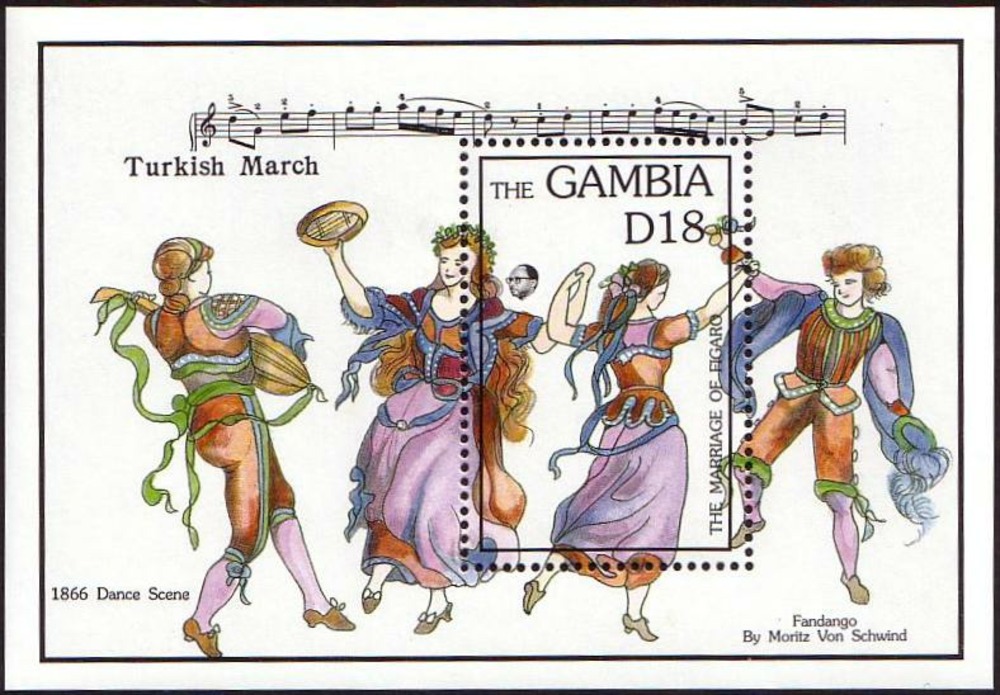Gambia ** 1993 - 200. Todestag Mozart Block Gambia ** 1993 - 200. Todestag Mozart Block