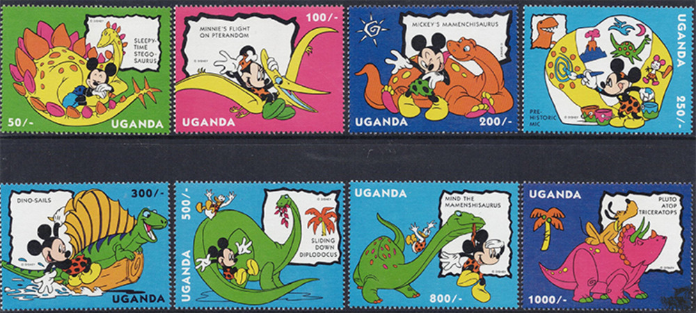 Uganda 1993 ** - Disneymarken, Stegosaurus mit Micky Maus