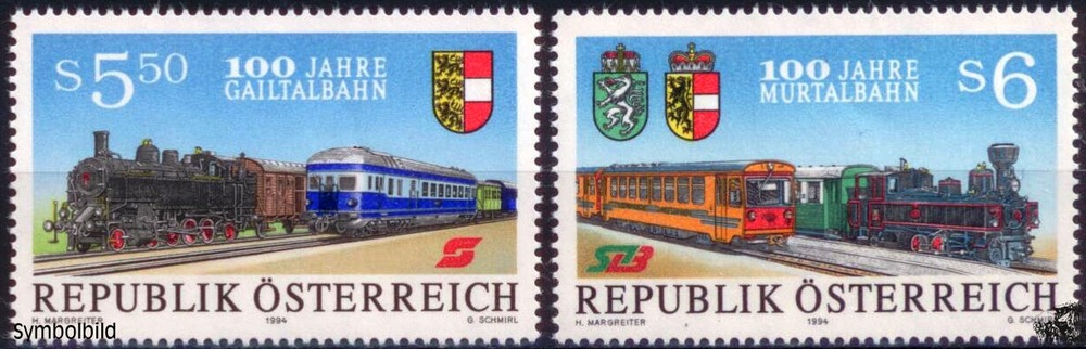 Österreich 1994 ** - 5,50 + 6 S - 100 Jahre Gailtalbahn - Satz