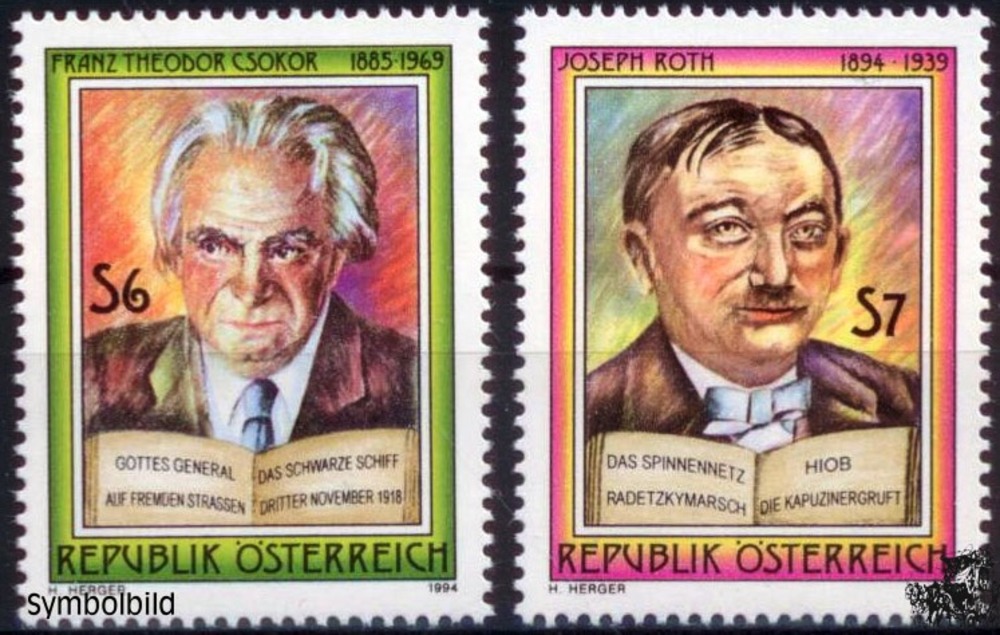 Österreich 1994 ** - 6 + 7 S - Literatur - 25. Todestag von Franz Theodor Csokor 1885-1969 und 100. Geburtstag von Joseph Roth 1894-1939 - Satz