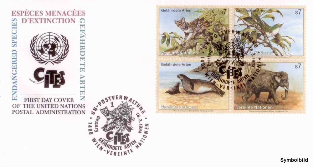 UNO Wien - FDC , ATS 28,00 - Gefährdete Arten (II) UNO Wien - FDC , ATS 28,00 - Gefährdete Arten (II)