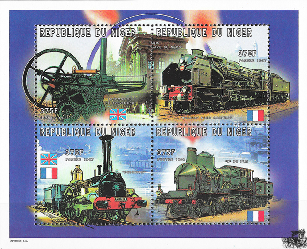 Niger 1997 ** - Verkehrsmittel, Lokomotive von Richard Trevithick Niger 1997 ** - Verkehrsmittel, Lokomotive von Richard Trevithick