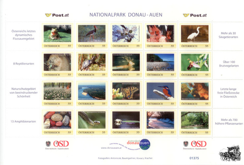 Marken.Edition 20 “Nationalpark Donau-Auen“ - Österreich Klbg. mit personalisierten Marken