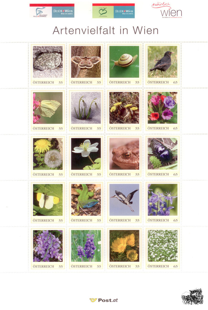 Marken.Edition 20 “Artenvielfalt in Wien“ Österreich Klbg. mit personalisierten Marken