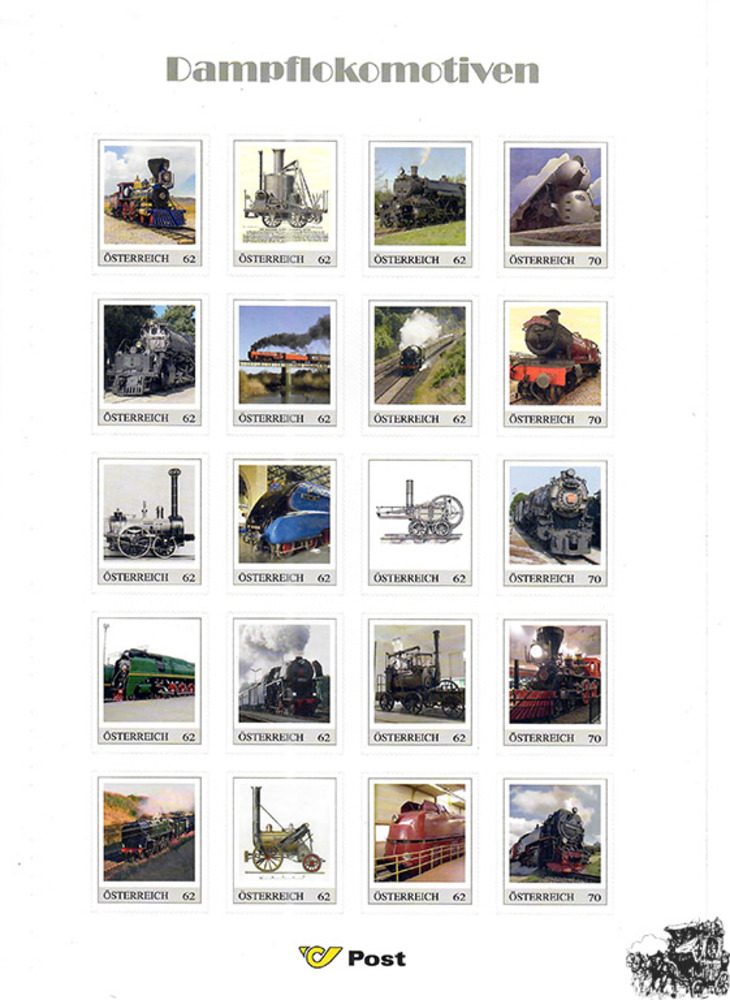 Marken.Edition 20 “Dampflokomotiven“ Österreich Klbg mit personalisierten Marken