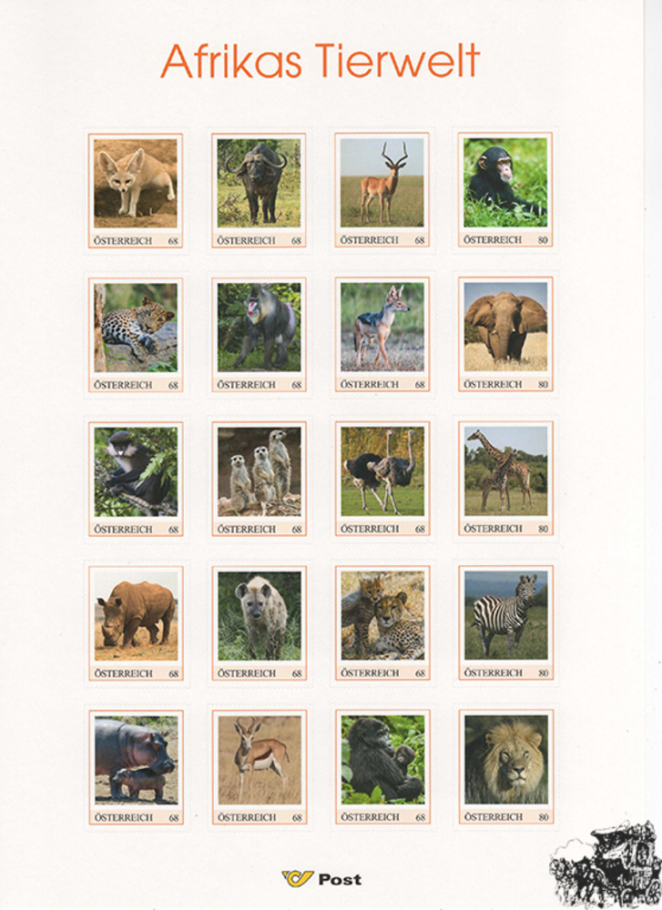 Marken.Edition 20 “Afrikas Tierwelt“ Österreich Klbg mit personalisierten Marken - selbstklebend