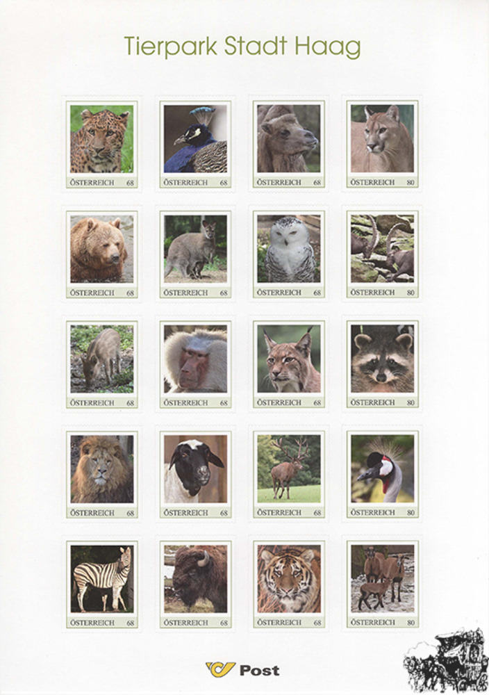 Marken.Edition 20 “Tierpark Stadt Haag“ Österreich Klbg mit personalisierten Marken - selbstklebend