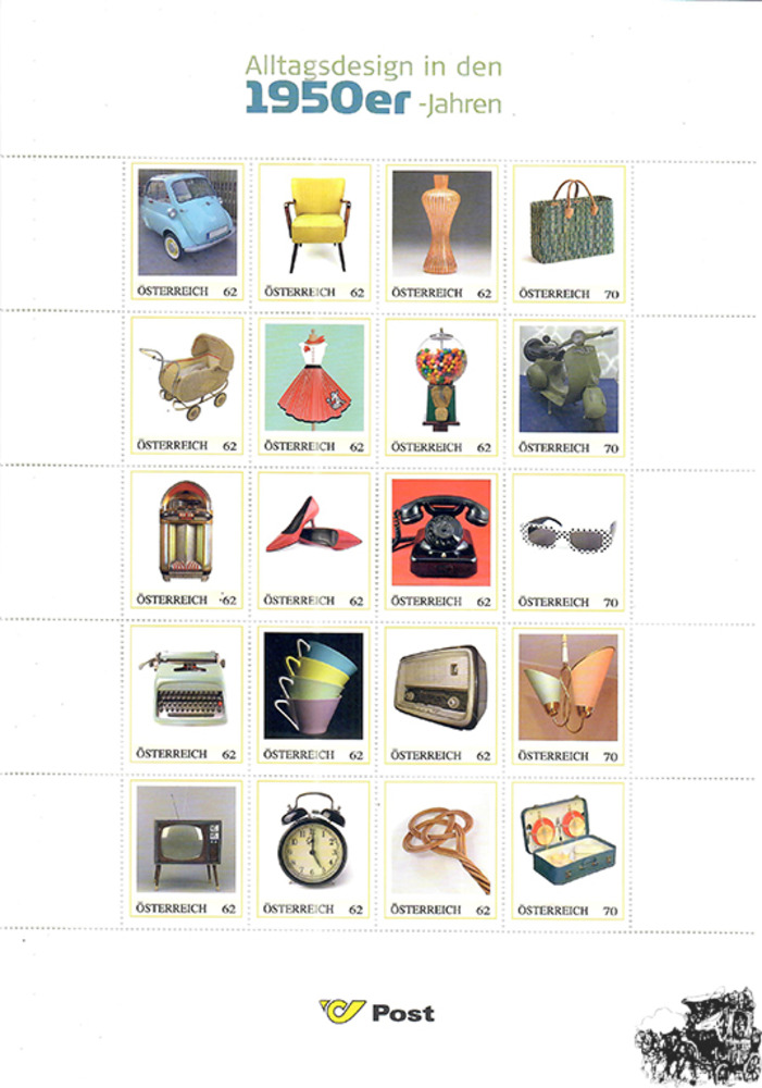 Marken.Edition 20 “Alltagsdesign in den 1950er-Jahren“ - Österreich Klbg mit personalisierten Marken 