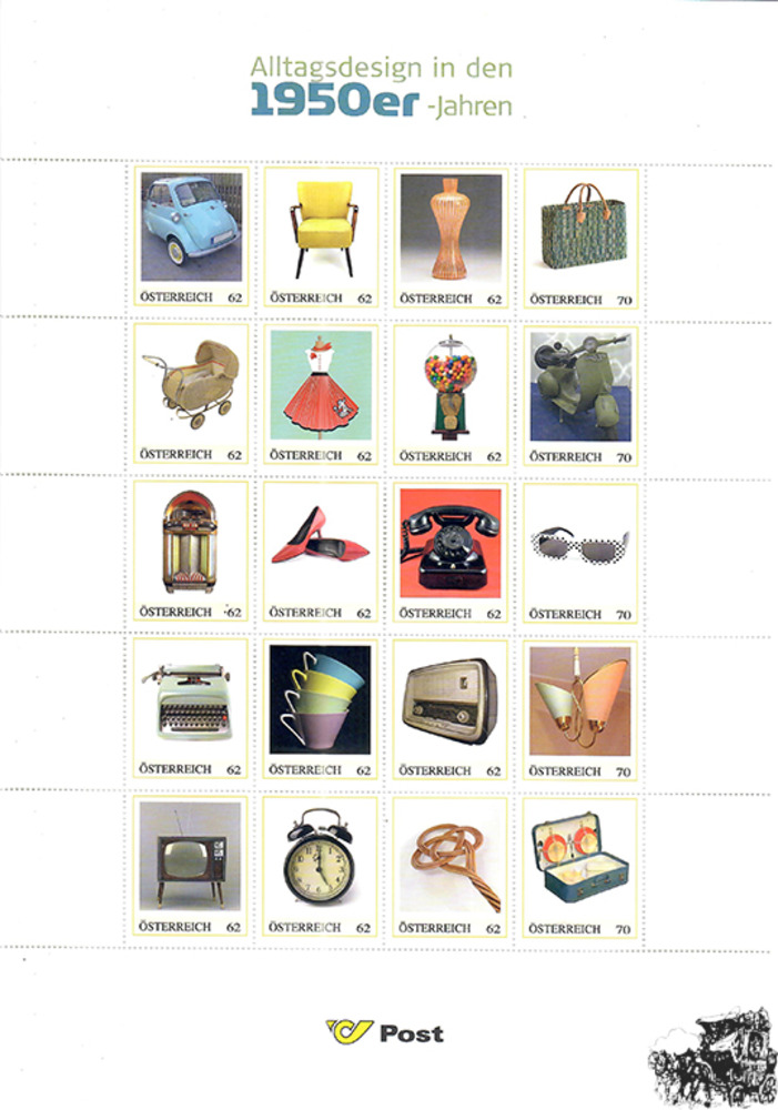 Marken.Edition 20 “Alltagsdesign in den 1950er-Jahren“ - Österreich Klbg mit personalisierten Marken Marken.Edition 20 “Alltagsdesign in den 1950er-Jahren“ - Österreich Klbg mit personalisierten Marken