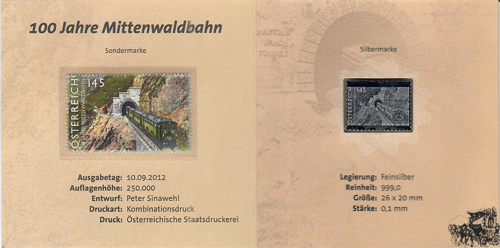 Numiphilum Kollektion Nr. 21 - Sondermarke + Silbermarke “100 Jahre Mittenwaldbahn“ Numiphilum Kollektion Nr. 21 - Sondermarke + Silbermarke “100 Jahre Mittenwaldbahn“