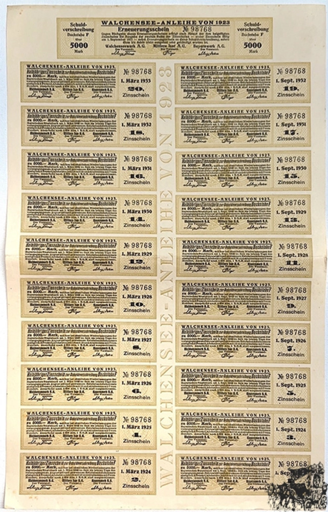 5.000 Mark 1923 - Walchenseewerk, Mittlere Isar, Bayernwerk, München,