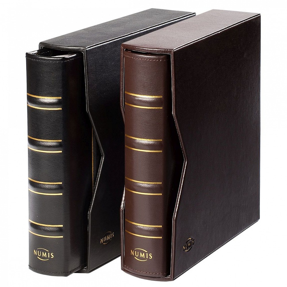 NUMIS Classic Leder-Ringbinder dunkelbraun, inkl. Kunstleder-Schutzkassette