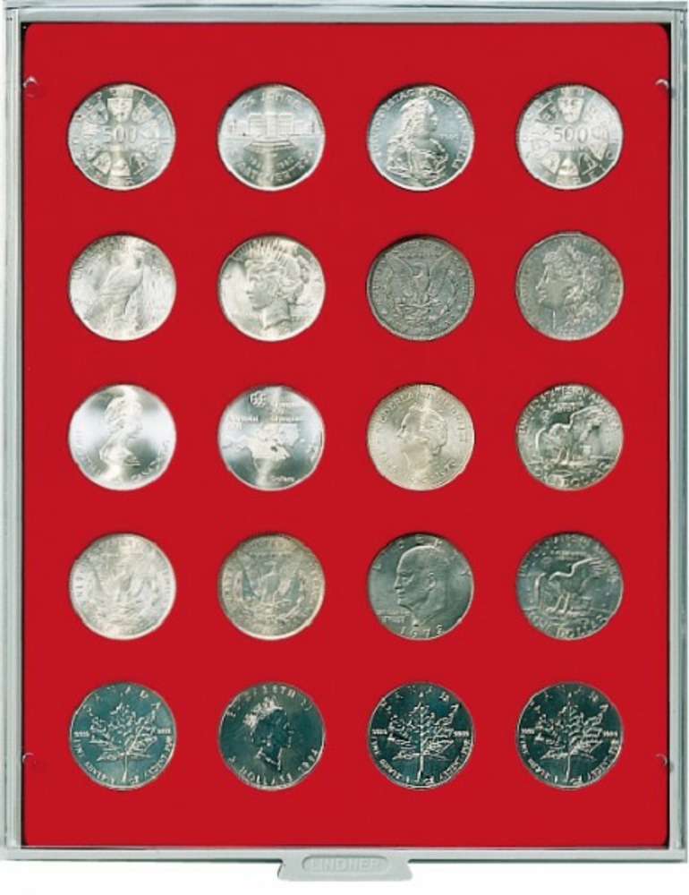 Münzenbox mit 20 runden Vertiefungen für Münzen mit Ø 38 mm, Standard 
