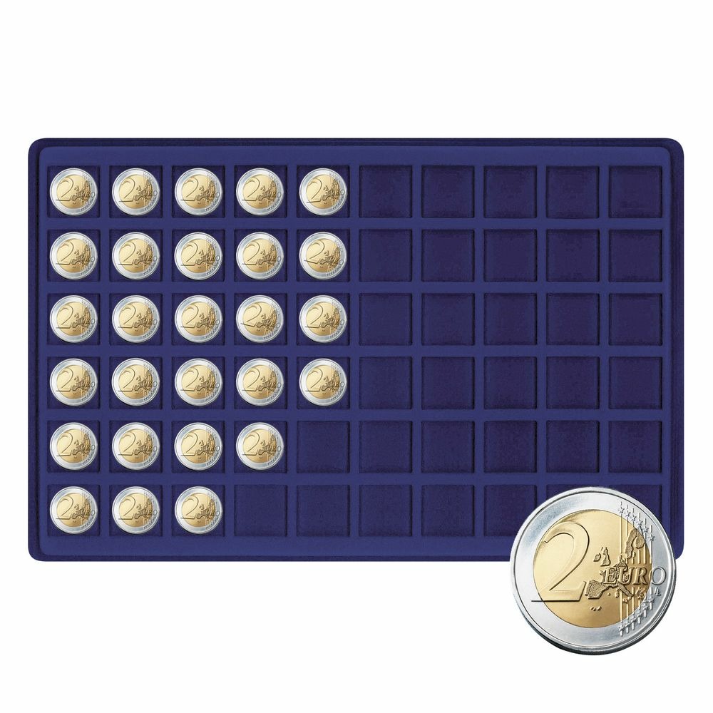 Münztableau für 60 Münzen bis 27 mm Ø in dunkelblau.