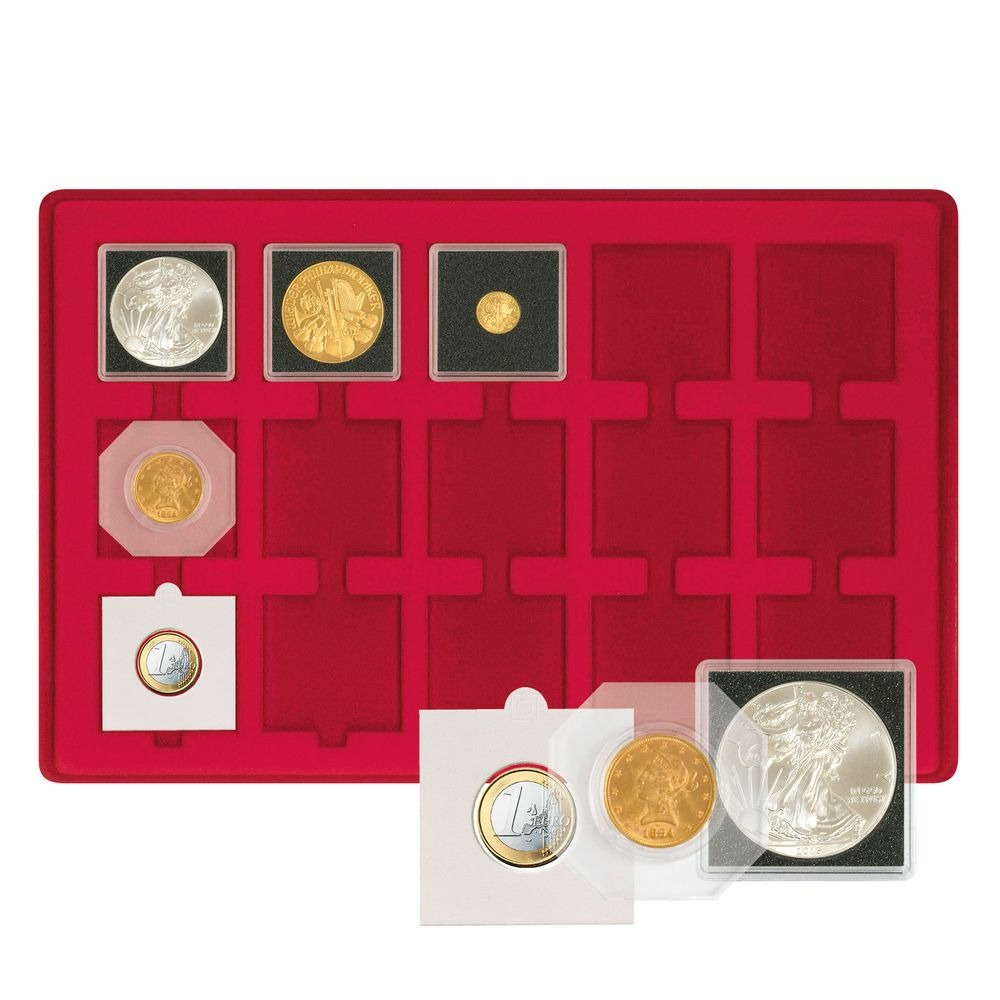 LINDNER Großer Münzen-Sammelkoffer mit Tableaus für 120 Münzen in rot. 