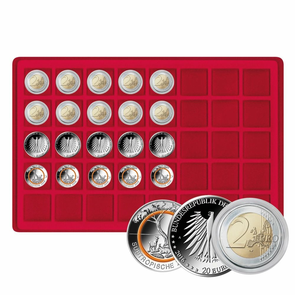LINDNER Großer Münzen-Sammelkoffer mit Tableaus für 320 Münzen in rot.