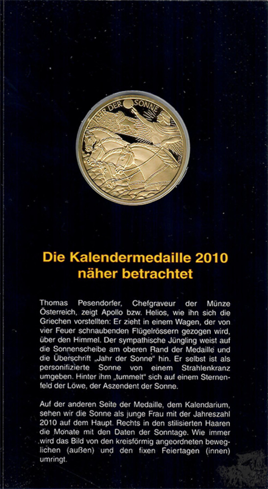 Kalendermedaille 2010- Sonne, vergoldet 