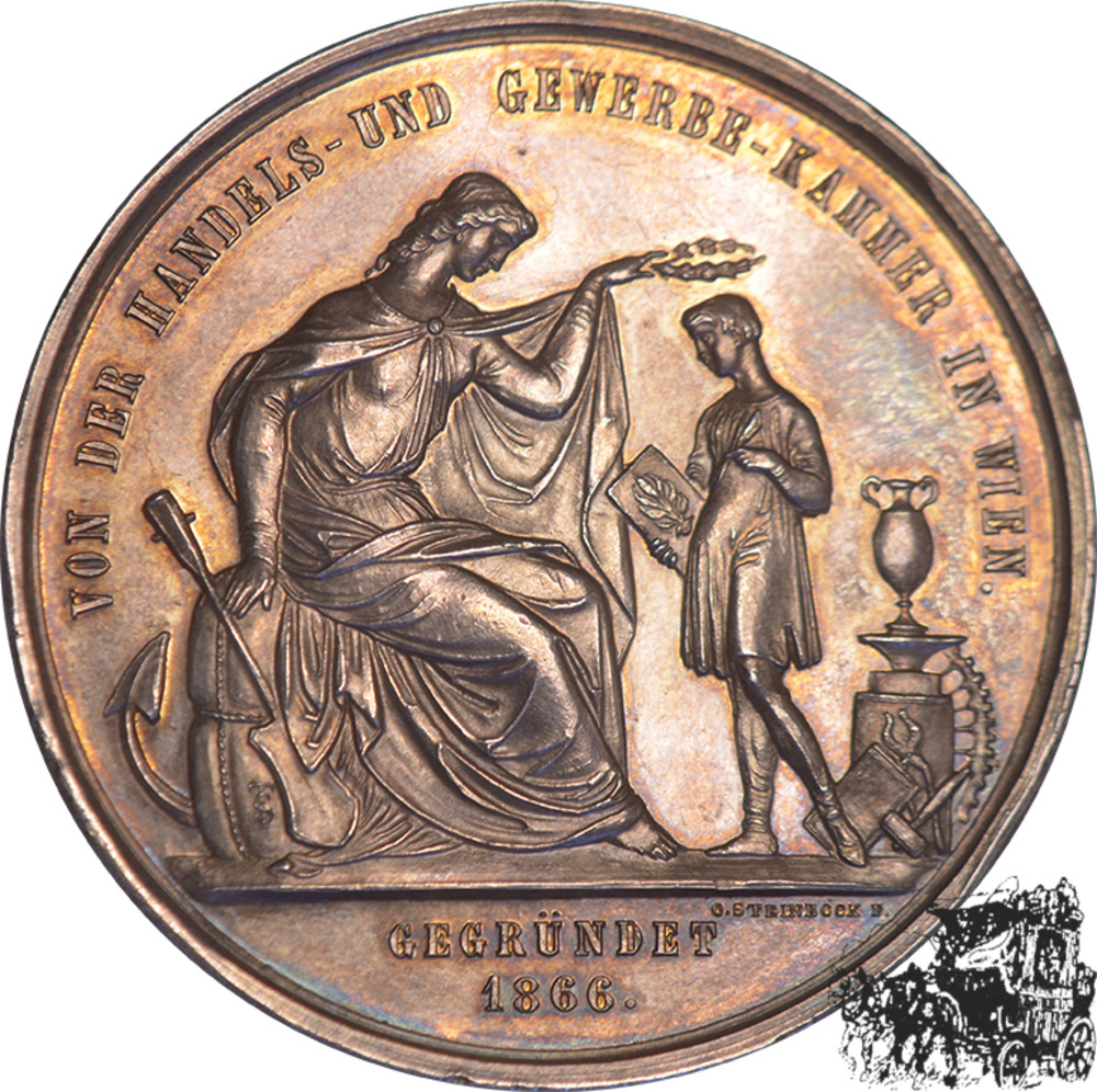 AR-Medaille 1866  - Preismedaille der Handels- und Gewerbekammer für Ihre Schüler im Originaletui