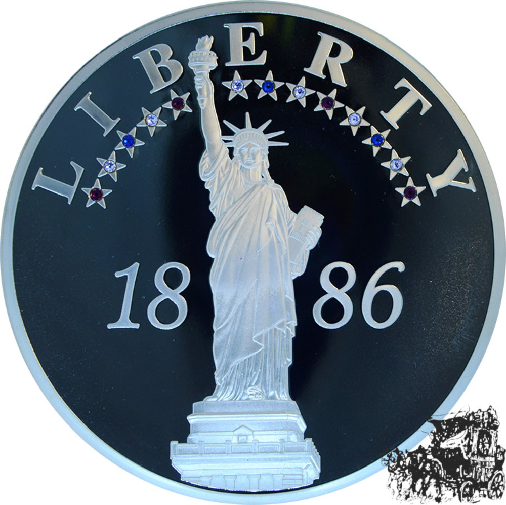 USA LIBERTY 1886 - Medaille - vergoldet, mit Swarovski-Steinen veredelt