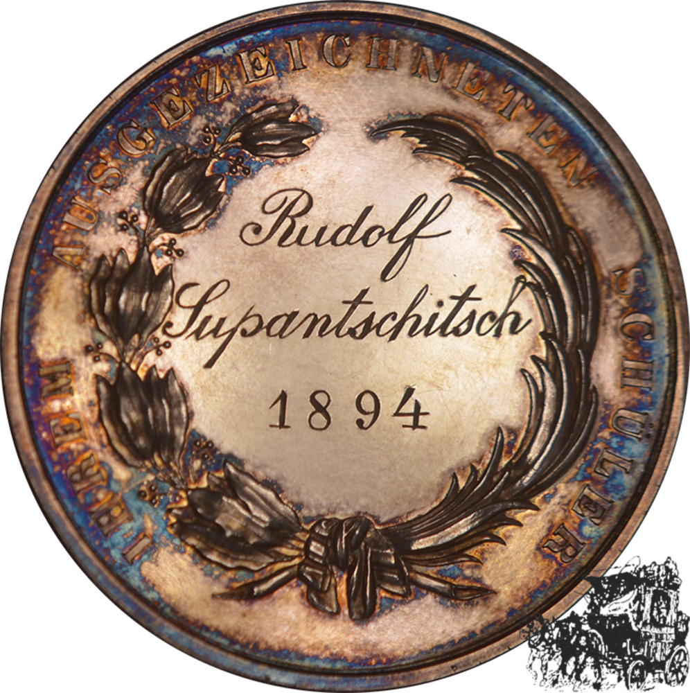  AR-Schulpreismedaille o. J. - Wiener Germial Handelsschule, verliehen an den ausgezeichneten Schüler Rudolf Lupantschitsch 1894