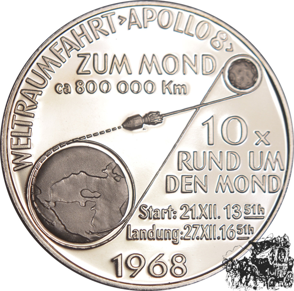 Ag-Medaille 1968 - Apollo 8, 10 x rund um den Mond, Frank Borman, Wanders, J. Lovell, PP., Raumfahrt Ag-Medaille 1968 - Apollo 8, 10 x rund um den Mond, Frank Borman, Wanders, J. Lovell, PP., Raumfahrt