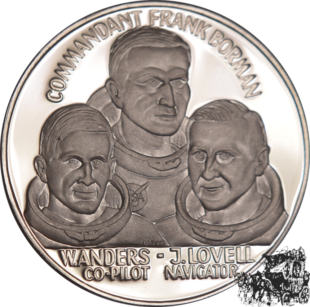 Ag-Medaille 1968 - Apollo 8, 10 x rund um den Mond, Frank Borman, Wanders, J. Lovell, PP., Raumfahrt Ag-Medaille 1968 - Apollo 8, 10 x rund um den Mond, Frank Borman, Wanders, J. Lovell, PP., Raumfahrt