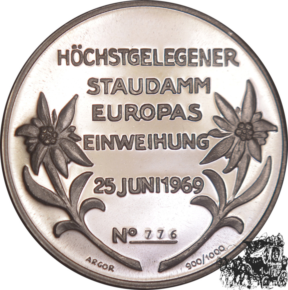 Ag-Medaille 1969 - Mattmark im Saastal, Schweiz - höchstgelegner Staudamm Europas, Einweihung 25. Juni 1969