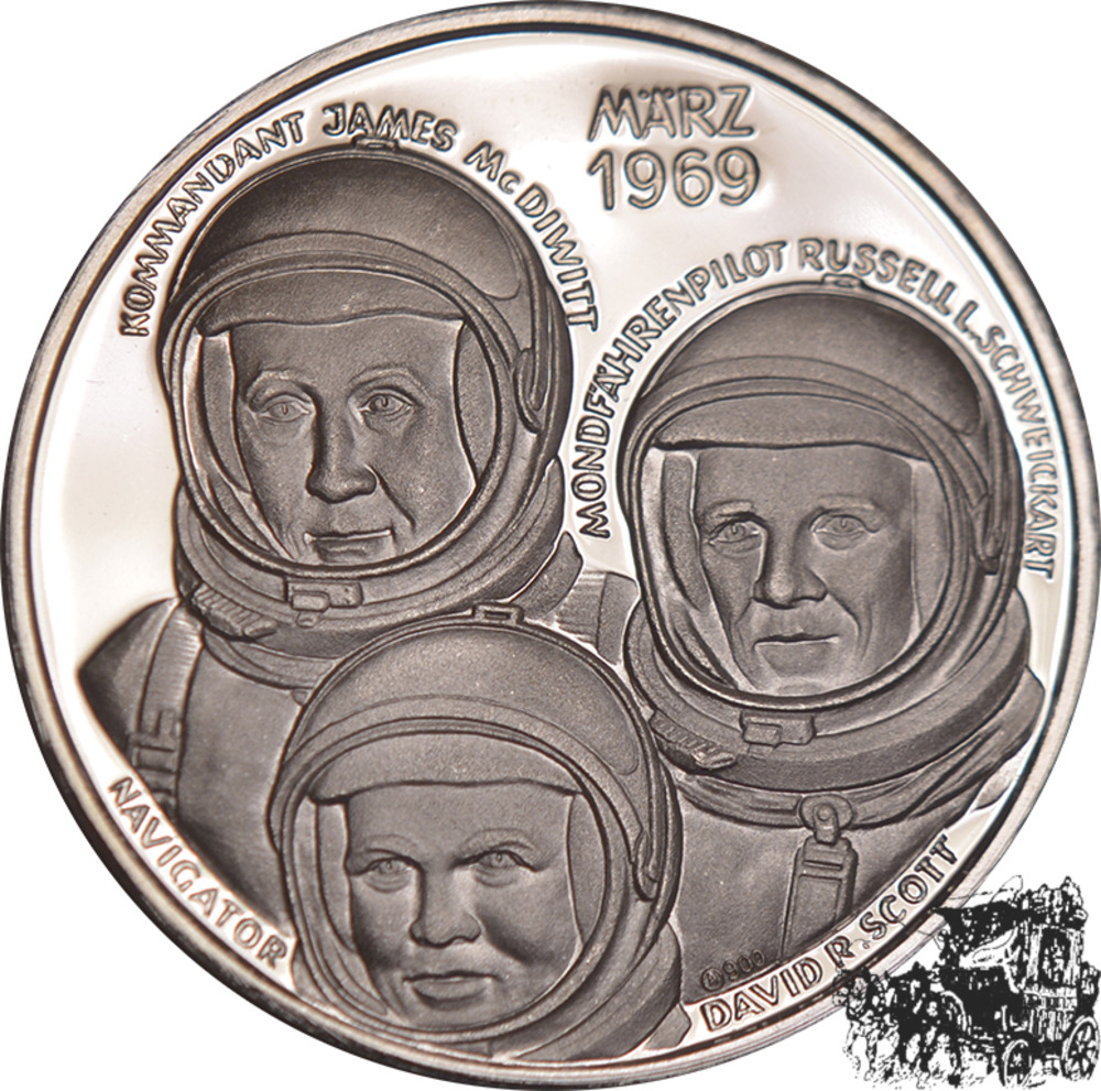 Ag-Medaille 1969 - Apollo 9, Eroberung der Mondfähre, James McDivitt, David Scott, Russell Schweickart, PP., Raumfahrt