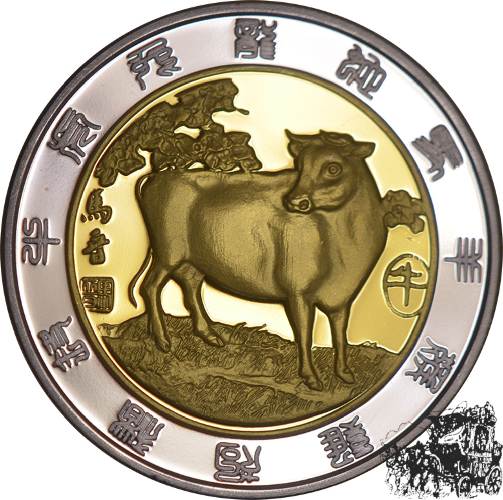 China Medaille - Kuh, Chinesisches Sternzeichen / Tierkreiszeichen
